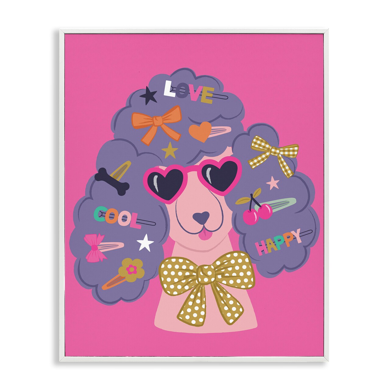 Stupell Industries Poodle with Hair Baubles Framed Giclee Wall Art Design by Lisa Perry Whitebutton